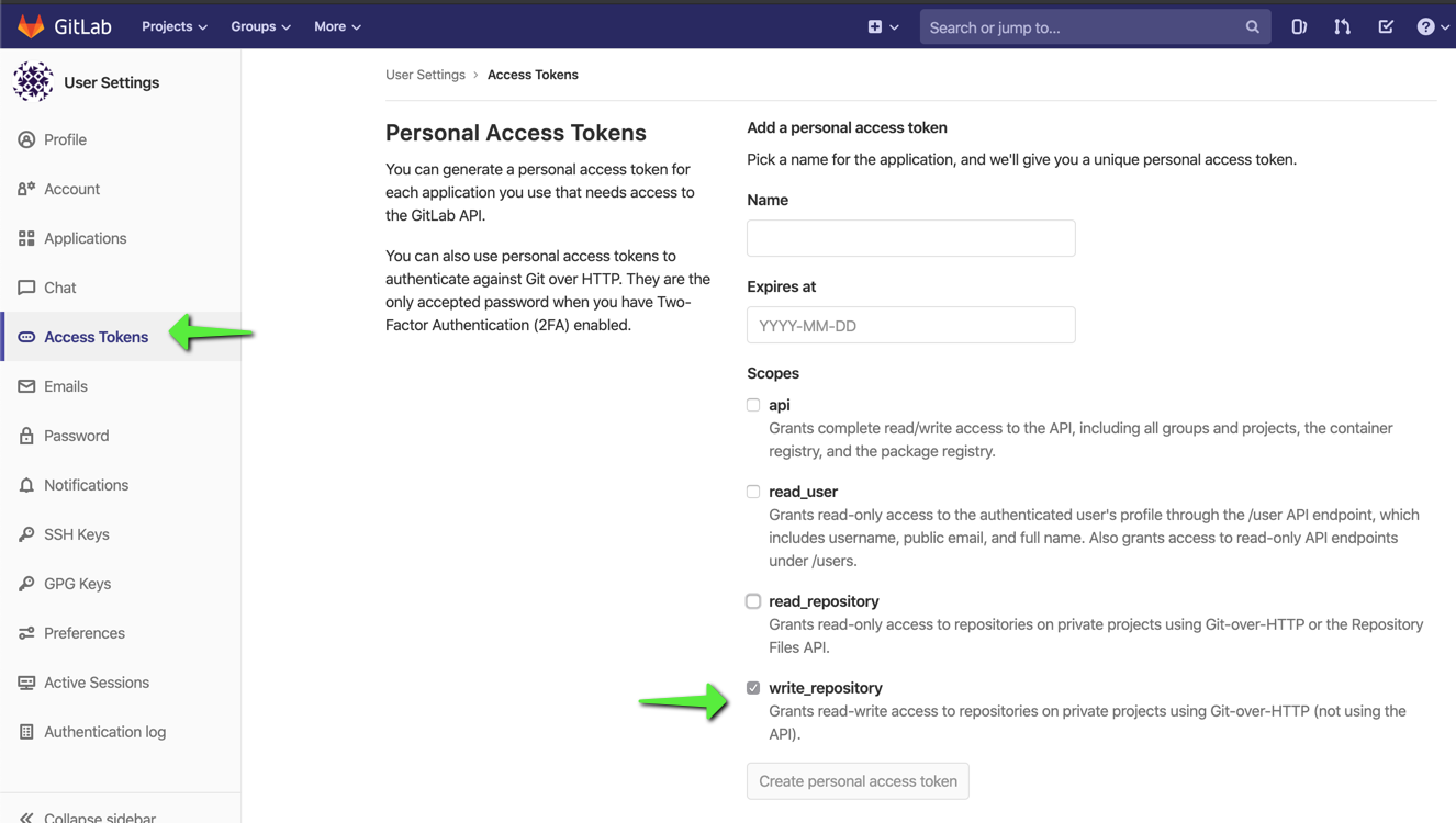 Gitlab access token